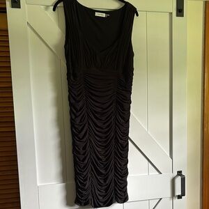Calvin Klein Black Ruched V-Neck Sheath Dress